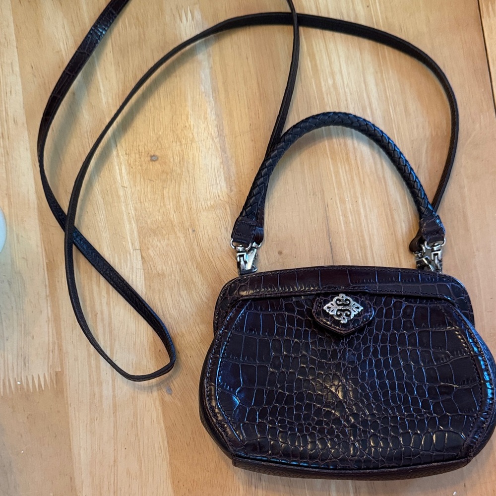 Brighton Mini Embossed Leather Bag in Dark Brown Purse Crossbody Handbag